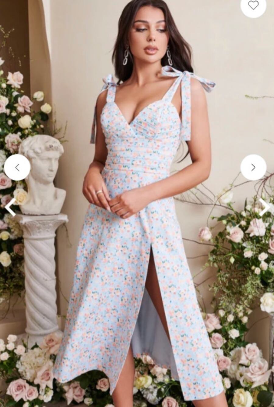 Lavish Alice Women's Dress US 12 Aria Pleated Tie Strap Midi Floral Side Slit